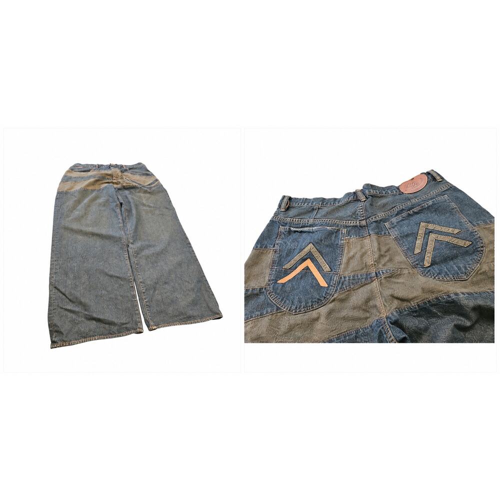 Ecko Unltd Pressure Drop Jean Mens 38 Wide Leg Y2K Patchwork Denim Jeans